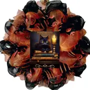 Happy Halloween Gothic Cat Deco Mesh Handmade Wreath