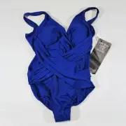 Miraclesuit Crossover With Mesh One Piece (Blue, Size 14)