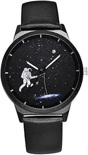 [ROMISBABA] Men's Women's Astronaut Watch Unisex Space Theme Watch Leather Band Eye-catching