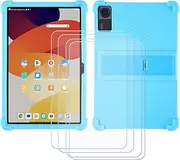 TPU Cover for Lenovo Idea Tab Pro + 4 HD Tempered Glass, Silicone Shell Bumper Protective Back Case - 9 Hardness Anti-Scratch Screen Protector (12,7") - TBlue