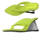 Good American Lucite Heel Wedge Sandals Shoes Chartreuse Yellow 8