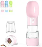 Portable Dog Water Bottle, 3 in 1 Pet Water Dispenser, Travel Drinking Bowl, Food Container for Walking Hiking, Leak Proof Water Food Bottle (Pink)