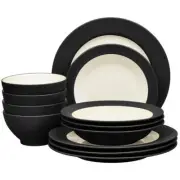 Noritake Stoneware Rim Dinnerware Set 12-Piece Graphite Black Service for 4