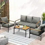 Livsip Outdoor Furniture with Cushion, Patio Table and Chair Setting Black