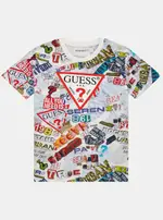 GUESS White Multi Short Sleeve T-Shirt Size: 16, Cotton