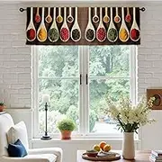 XIAONGYAER Spoon Spices Windows Treatment Valances Short Kitchen Curtains Seasoning Food Fruits Herb Blackout Drapes Rod Pocket Topper Panel for Bathroom Bedroom Living Room 54x18inch