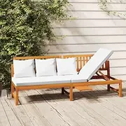 Outdoor Lounge Bed, Garden Sun Lounge Patio Sun Bed Lounger Day Bed Chaise Lounge Day Bed with Cream Cushion 200x60x75 cm Solid Wood Acacia