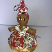 Vintage ARUBA SEWING DOLL 7” Brown/Black Skin With Colorful Buttons Thread Pins