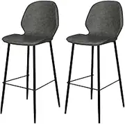 LEVEDE Bar Stools Set of 2, Bar Chairs with Backrest and Footrest, PU Leather Dining Chairs Indoor Outdoor, Kitchen Counter Stools for Home Bar, Dining Room, Living Room, Cafe (Grey)