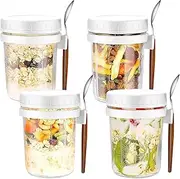 HEYInova Overnight Oats Jars,Overnight Oats Containers with Lids and Spoons, Airtight Oatmeal Container with Measurement Marks, Mason Jars with Lid for Cereal On The Go Container (4 white)