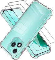 LYZXMY Case for Honor 400 Lite Transparent Mobile Phone Case + 2 Tempered Glass Screen Protectors, Soft Silicone TPU Anti-Scratch Anti-Collision Clear Case