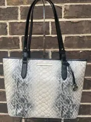 NWT $395 BRAHMIN Medium Asher Shoulder Tote Black Rockaway grey ivory