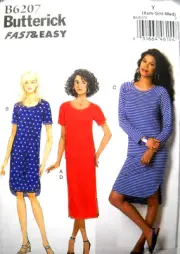 Pullover Top Dress Skirt Size XS-M Butterick 6207 Sewing Pattern *