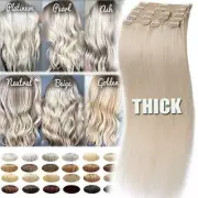 Luxury Double Weft Clip In Remy Human Hair Extensions Full Head Blonde THICK AU