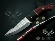 lot of 50 damascus steel skinner knife with red padauk and wenge wood handle.
