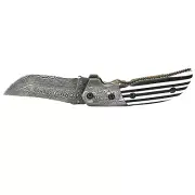7" Handmade Damascus Steel & Fiber Handle Folding Knife Front Lock LI-137