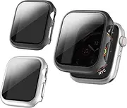 2 Pack Privacy Case for Apple Watch Screen Protector 45mm 40mm 44mm 41mm,Hard PC Case Tempered Glass Screen Protector Private for Apple Watch Cover Series 9 8 7 6 5 4 SE