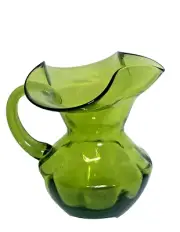 Rainbow Glass Green Hand Blown Mini Glass Pitcher Mid Century Modern