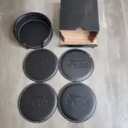 In N Out Burger 4 Round Black Leather Drink Coaster Set With Holder Promo
