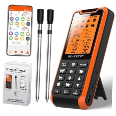 Smart Bluetooth Meat Thermometer - Long Range Wireless Food Black Orange