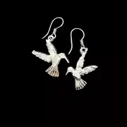 Mexican Silver Plated Hummingbird Opal Earrings -White Bird Animal Jewellery