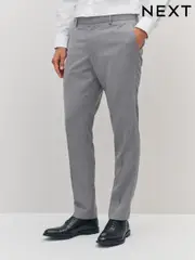 Light Grey Slim Fit Textured Wool Suit Trousers (756289) | $100