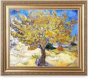 DECORARTS - "The Mulberry Tree - Vincent Van Gogh. Giclee Print on Canvas with Matching Golden-Relief Framed Wall Art. Total with Framed Size: 30x26