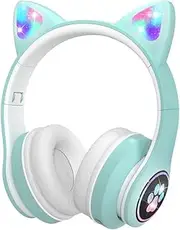 Justivana Kids Headphones Bluetooth Headphones Wireless Headphones with Microphone/RGB LED Light, for Kids Tablet/School//Smartphone-Green