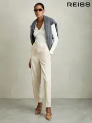 Reiss Cream Eve Tapered Elasticated-Waist Trousers (AR6536) | $195