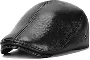 [LAIFEKE] Real Cow Leather Men's Flat Cap Earflaps Hat Duckbill Cap Winter Windproof Newsboy Hats
