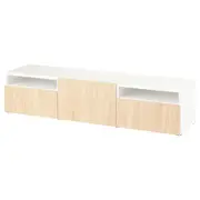 BESTÅ TV bench, white/Fänrik ash, 180x42x39 cm