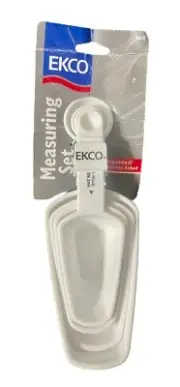 Vintage Ekco 4-Piece White Plastic Measuring Spoon Scoop Set USA NOS!