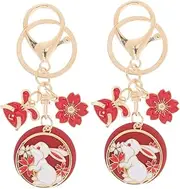 [Holibanna] Rabbit Keychain Smart Keychain with Carabiner Card Bunny Car Plush Lanyard Retractable Type Cartoon Keychain Gold Rings key Luck Keys Bag Charm Key Hooks Red Metal
