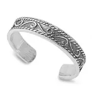 Filigree Toe Ring 925 Sterling Silver 3mm Band Adjustable