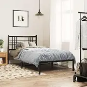 Metal Bed Frame with Headboard 90x190 cm - Bedframe Base, Bedroom Slats & Storage, Black Metal Beds for Queen Size Mattress