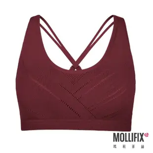 【Mollifix 瑪莉菲絲】A++微V美背細肩帶包覆BRA、瑜珈服、無鋼圈、運動內衣(赤赭紅)