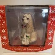 SANDICAST Cocker Spaniel Dog Christmas Ornament 3" Tall Buff Color Lights NEW