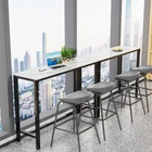 Extra Long Kitchen High Bar Table Narrow Rectangular Coffee Pub Table Marble Top
