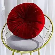 Round Throw Pillow Solid Color Velvet Chair Cushion,Home Decorative Floor Pillows Cushion,Handcrafted,Pumpkin Home Decorative Back Pillow Cushion for Chair Couch,Red