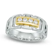 Men's 0.33 CT. T.W. Natural Diamond Ring in Sterling Silver and Solid 10K Yellow Gold