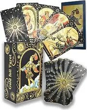 YIMINGOUFEI Gold Foil Tarot Cards Deck, 78 Cards with Guide Book, PVC Waterproof Design, Black and Gold