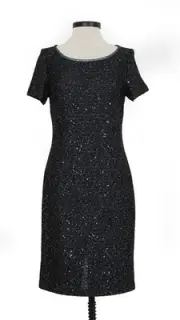 St John Knits Short Sleeve Sequined Sheath Dress Caviar Multi NWT Size 6