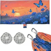 The Sunset Over The Blue Sea of Flowers Camping Hammocks with Hanging Rope Fabric Hammock for Outside Camping Essentials