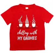New Kids Christmas Xmas T Shirt Tee Tops 100% Cotton Boys Girls Gift Red White - Chilling With My Gnomies
