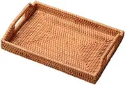 Storage Baskets,Rectangular Hand-Woven Fruit Tray Rattan Bread Storage Basket Serving PlatterPicnic Basket (Size : Small) (Size : M)