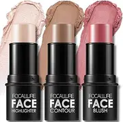 FOCALLURE 3 Pcs Cream Contour Sticks,Shades with Highlighter & Bronzer & Blush,Non-greasy and Water-resistant Face Contouring Pen,Easy to Sculpt the Face and Create a Lightweight Finishing Makeup,LIGHT-MEDIUM
