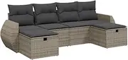 vidaXL 6-Piece Modular Grey Poly Rattan Garden Sofa Set with Cushions for Backyard Terrace Patio Outdoor Lounge Area