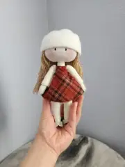 Handmade Doll 8" tall. FALL/WINTER OUTFIT. Toy /Gift. FREE SHIPPING.