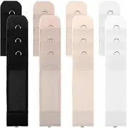 [Piriuuo] 8 Pcs Women Bra Extender, Bra Extension Strap Elastic Bra Extenders Elastic Bra Strap 1 Hook 3 Rows Soft and Comfort Bra Extension for All Common Bra Models, White, Black, Skin