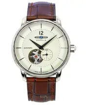 Zeppelin LZ-120 Bodensee Leather Strap Beige Open Heart Dial 21 Jewels Automatic 81661 50M Men's Watch